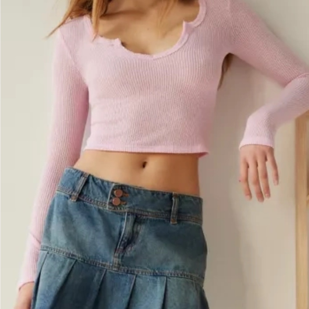 Out From Under Urban Outfitters Pastel Pink Ribbed Scoop Neck Crop Top S